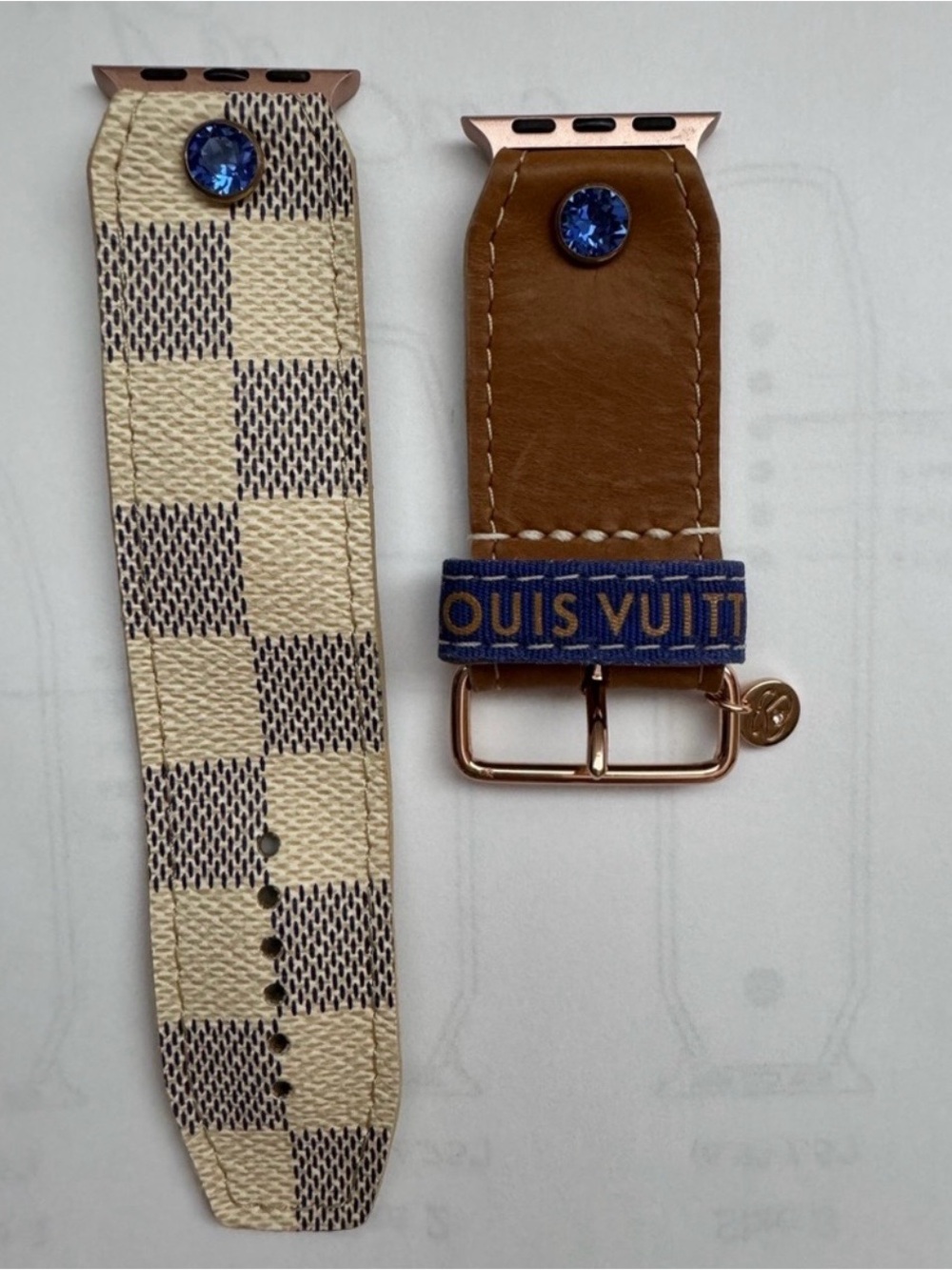 Spark*l Authentic Upcycled LV Damier Azur Apple Watch Band - Size 4, 38-41mm